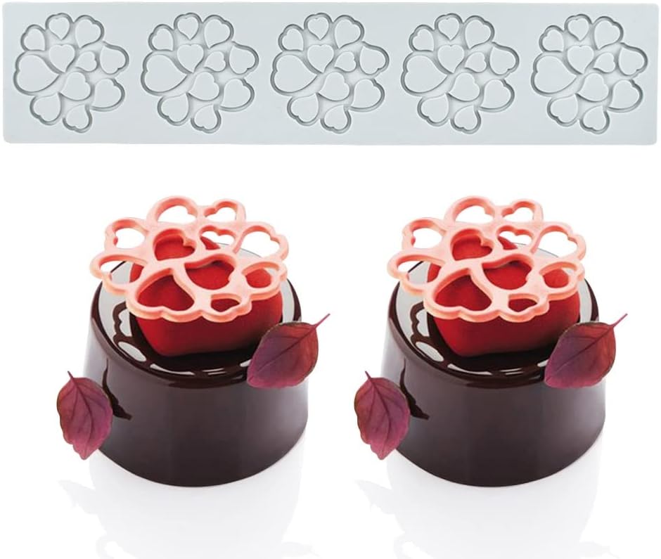 Hollow Leaf Silicone Molds Lover Heart Chocolate Molds Geometry 3D Silicone Mould Chocolate Candy Leaf Mold Sugar Craft Cake Decoration Cupcake Top (C_Heart_11.12 * 2.4 * 0.12inch)