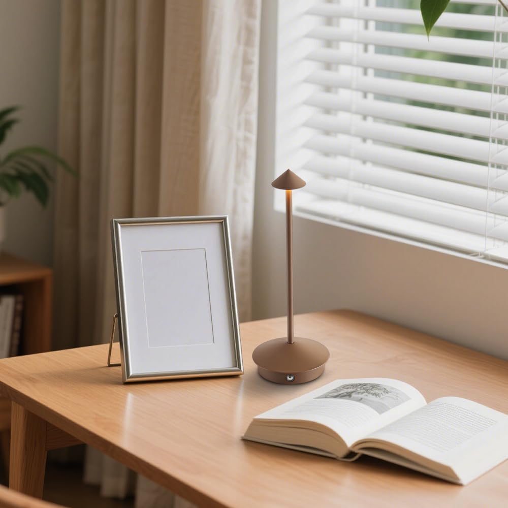 2 Pack Aluminum Cordless Table Lamp, 6000mAh Rechargeable Table Lamps, Portable Touch LED Lamp, Outdoor Waterproof Dimmable Cordless Rechargeable Table Lamps for Restaurant/Patio- (2Brown)