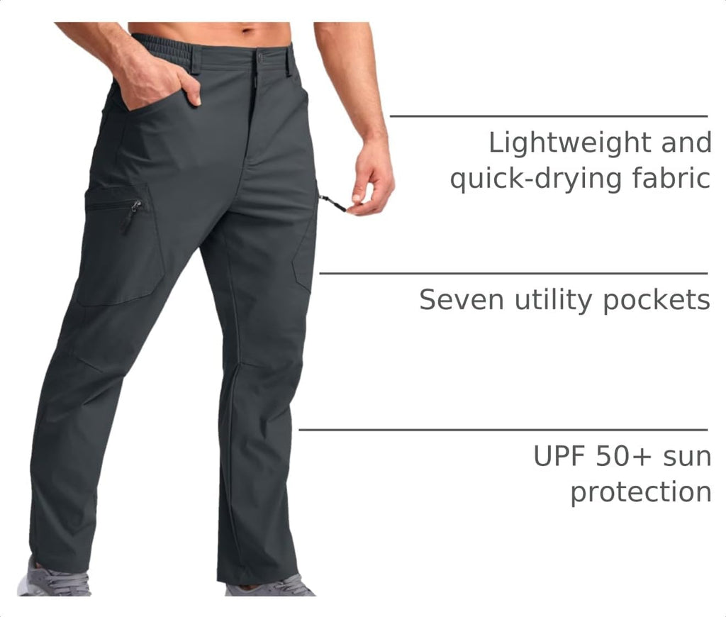 Pudolla Men's Lightweight Hiking Pants with 7 Pockets Quick Dry Water Resistant Fishing Travel Pants