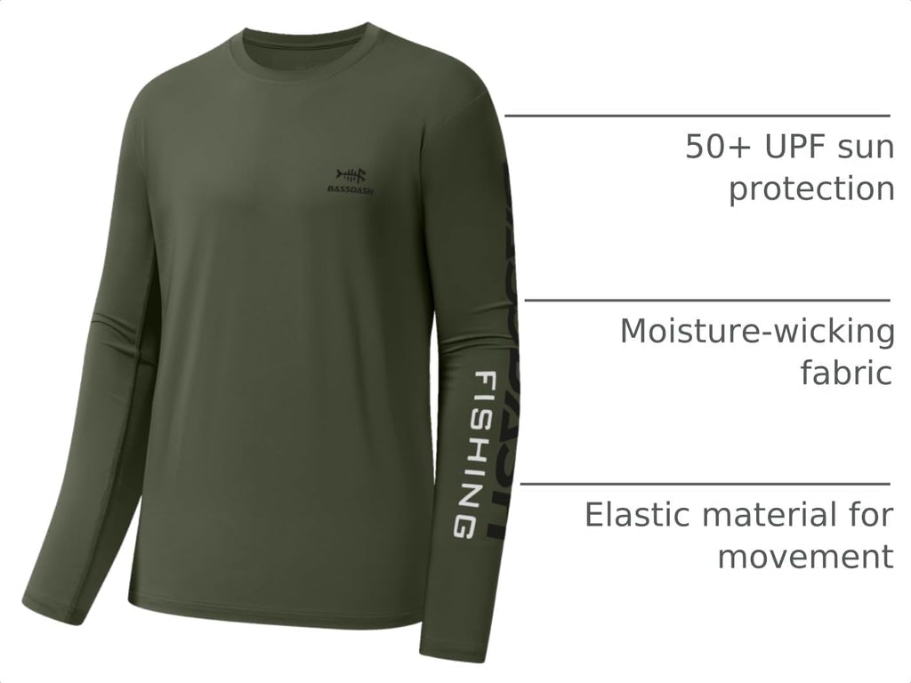 BASSDASH Fishing T Shirts for Men UV Sun Protection UPF 50+ Long Sleeve Tee T-Shirt