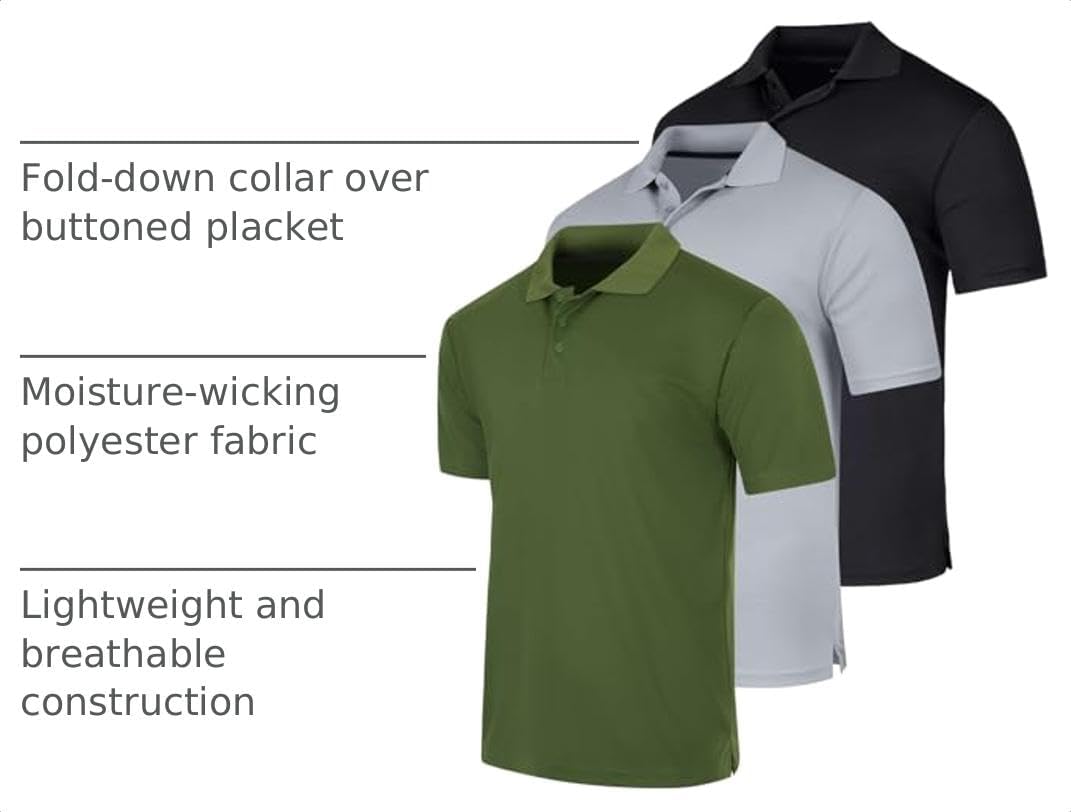 3 Pack Men's Short Sleeve Golf Polo Collared Athletic Tennis Shirt Casual