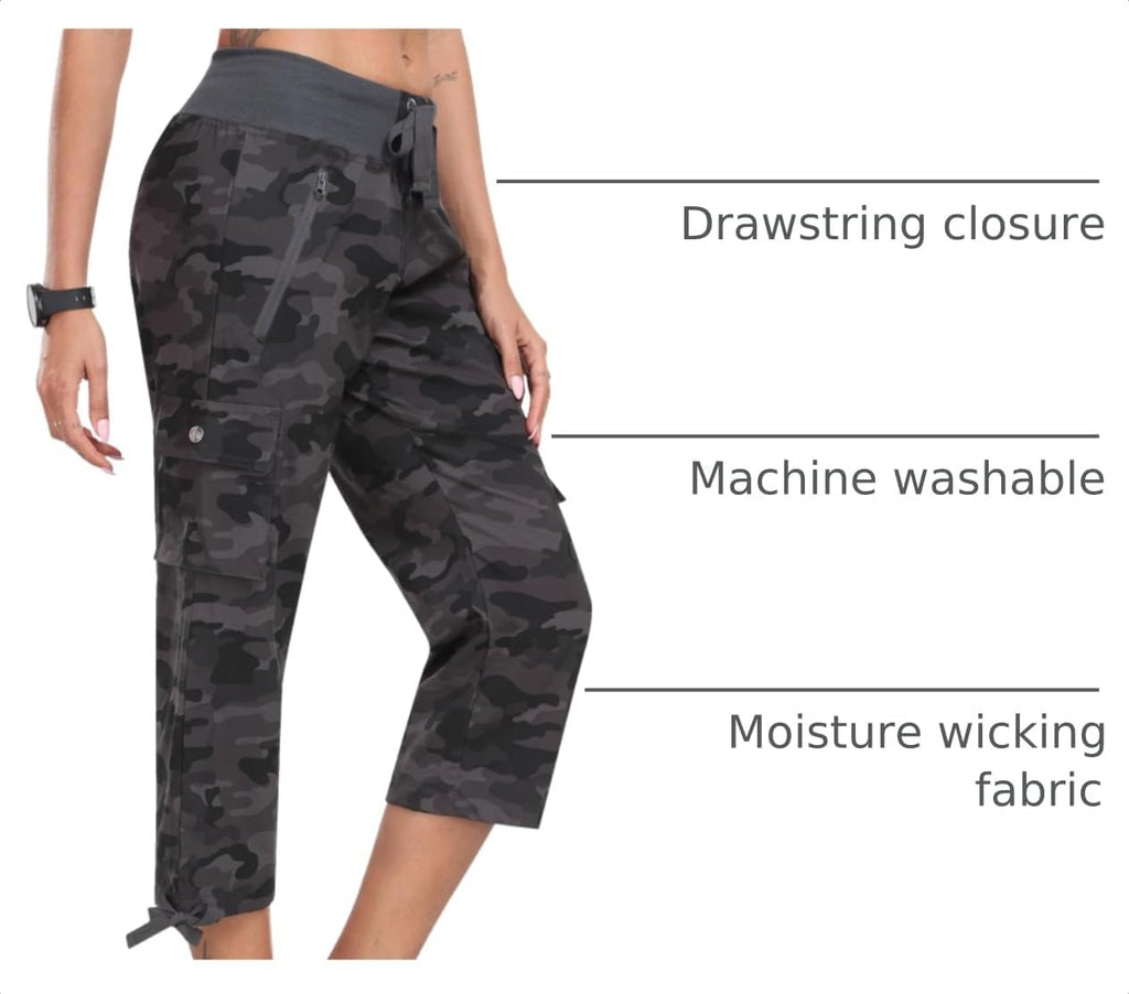 MoFiz Women's Cargo Capris Pants Loose Fit Casual Hiking Pants Lightweight Quick Dry Travel Summer Pants for Women
