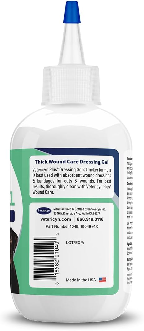 Vetericyn Plus Wound Dressing Gel for Animals| Thick Barrier Wound Care for Cats, Dogs, Horses, and Small Animals, Works on Wounds and Skin Irritations. 3 Ounces