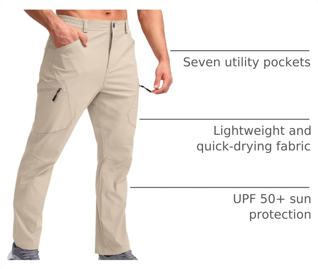 Pudolla Men's Lightweight Hiking Pants with 7 Pockets Quick Dry Water Resistant Fishing Travel Pants