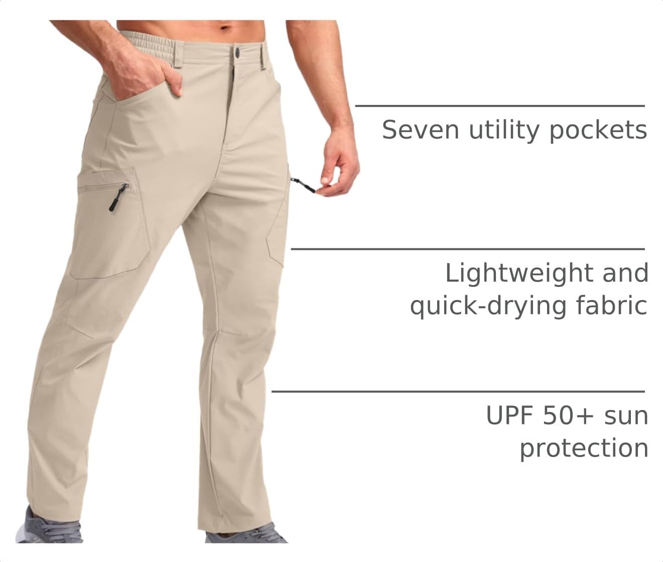 Pudolla Men's Lightweight Hiking Pants with 7 Pockets Quick Dry Water Resistant Fishing Travel Pants