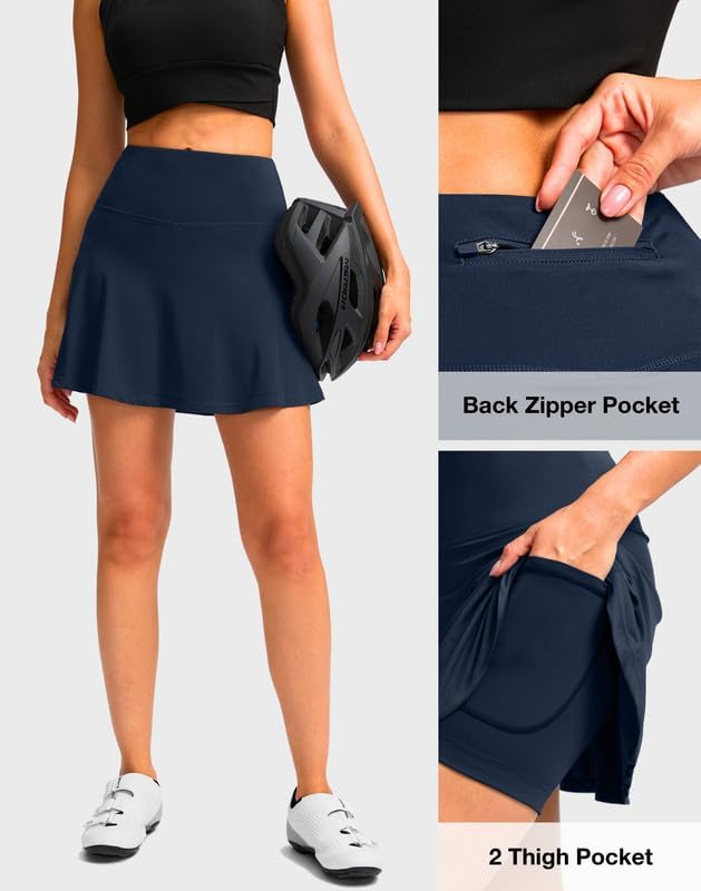 Women's Cycling Skirts 4D Padded Bike Shorts with Pockets High Waist Biking Skort for Road Mountain Bicycle Riding