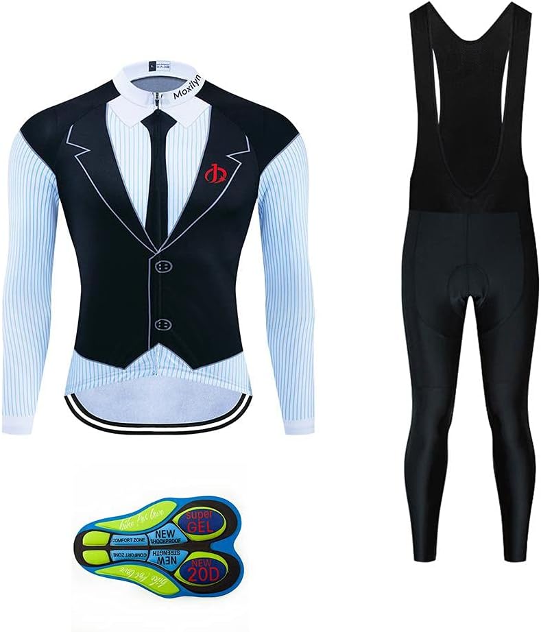 MOXILYN Cycling Jerseys Men Set Bike Clothing for Men Long Sleeve Bike Jacket and Cycling Bibs Pants with 20D Gel Pad