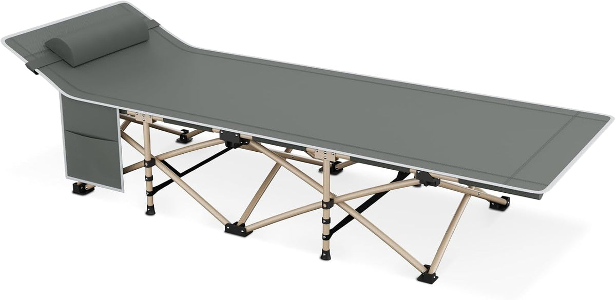 Magshion 75" Camping Cot for Adults, Folding Sleeping Cot, Lightweight Portable for Outdoor Camping with Detachable Pillow and Side Pocket for Travel Home Office Picnic, Supports 360 lbs, Gray