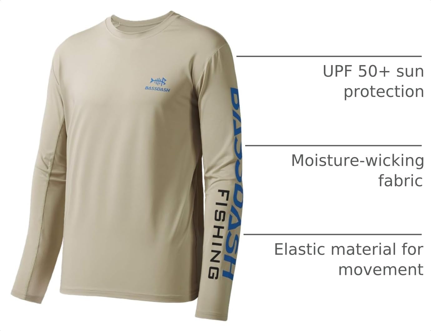 BASSDASH Fishing T Shirts for Men UV Sun Protection UPF 50+ Long Sleeve Tee T-Shirt