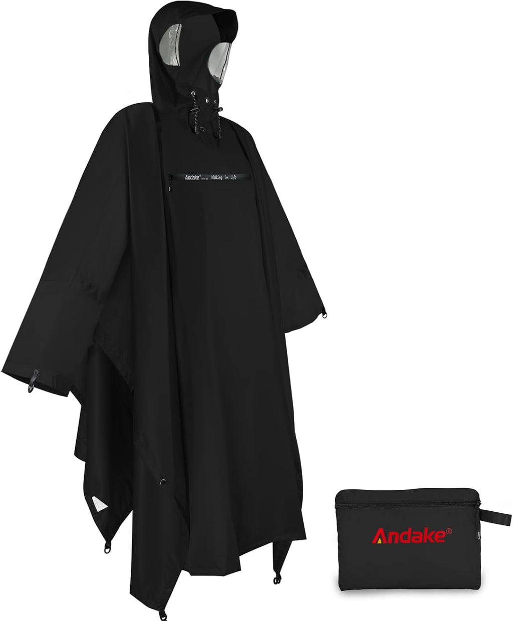 Andake Waterproof Rain Poncho for Adults Unisex,230T Ripstop Polyester,Raincoat Gear with Transparent Viewing Window Outdoors