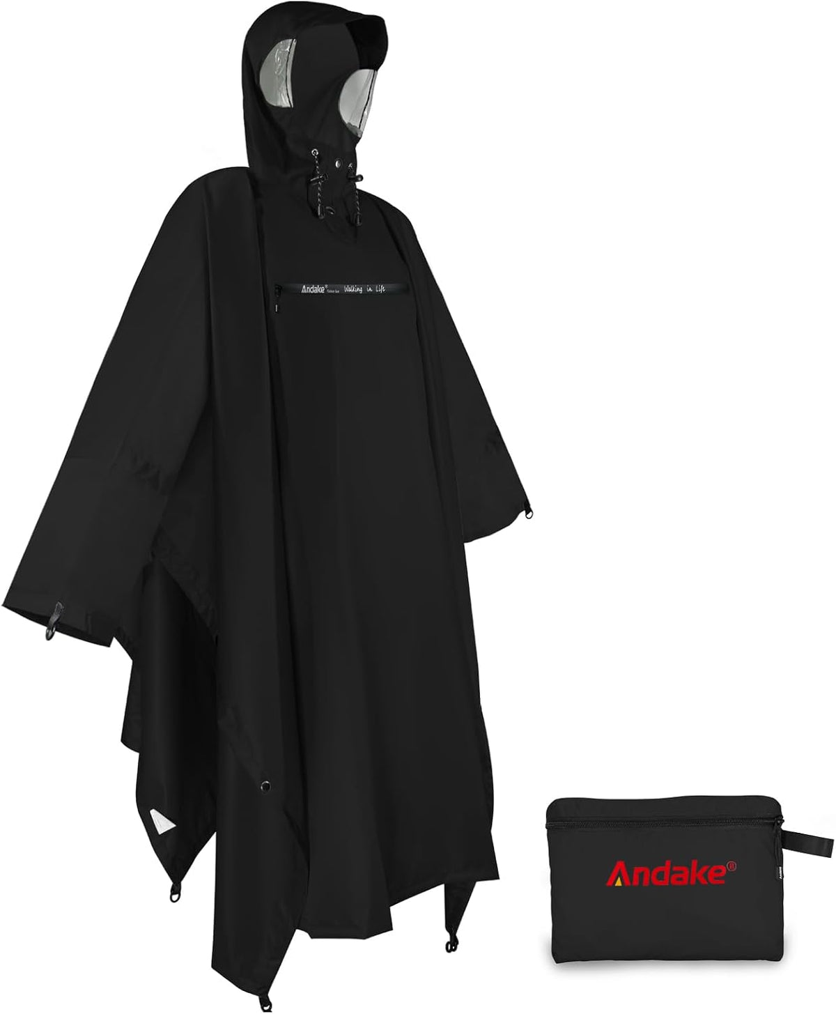 Andake Waterproof Rain Poncho for Adults Unisex,230T Ripstop Polyester,Raincoat Gear with Transparent Viewing Window Outdoors