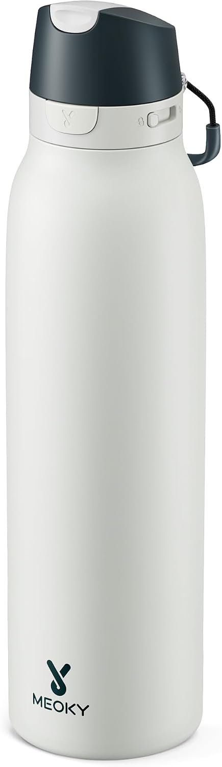 Meoky 24 oz Travel Water Bottle Stainless Steel: 2-in-1 Locking Lid, Frost