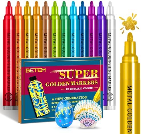 Betem 12 Super Golden Metallic Paint Marker, 2-3mm Tip, Scrapbook Supplies