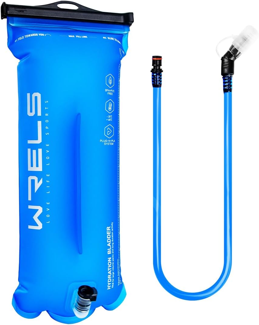 WRELS 1L/1.5L/2L/3L BPA Free Hydration Bladder,Leakproof TPU Water Bladder for Hiking Backpack,Large Opening Water Reservoir Hydration Pack for Running Cycling Camping