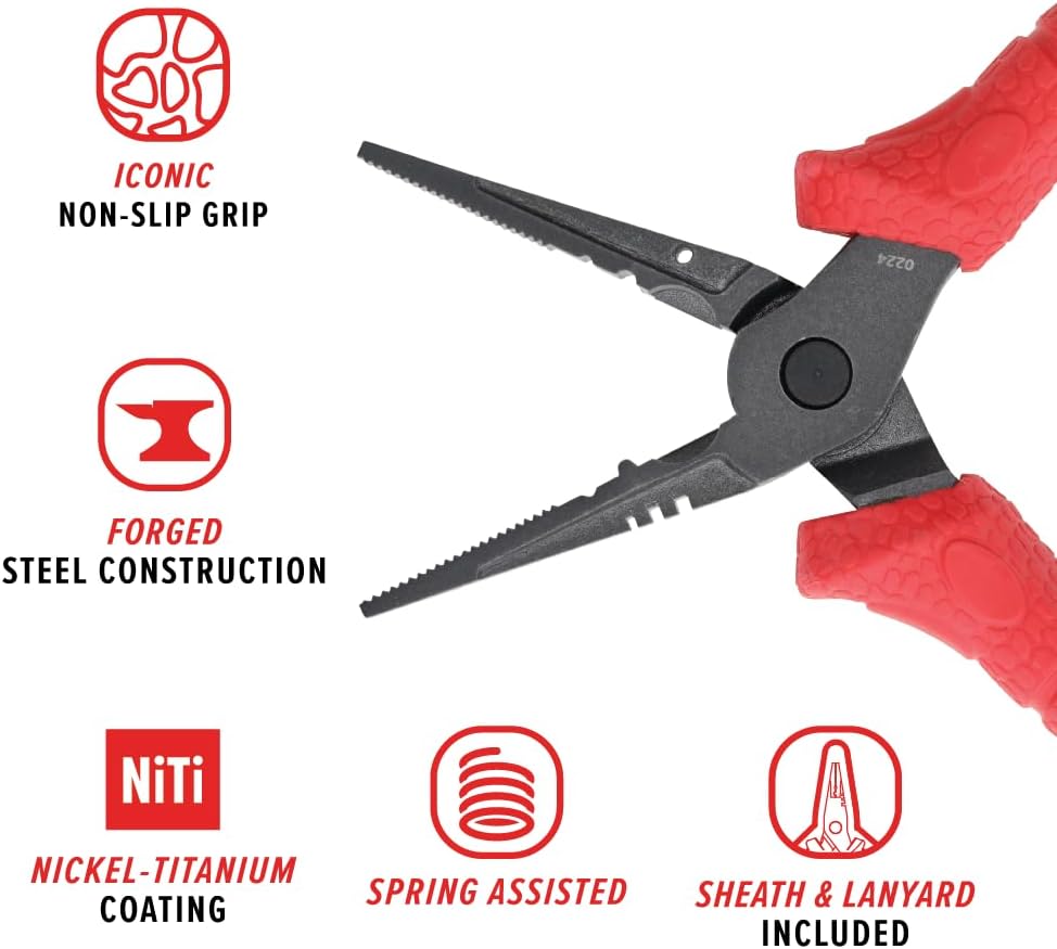 Bubba 7.5" Forged Fishing Pliers with Crimping Cutouts, Lure Tuning Slots, Hook Pulling Holes, and Corrosion-Resistant Coated Steel, For Fishing