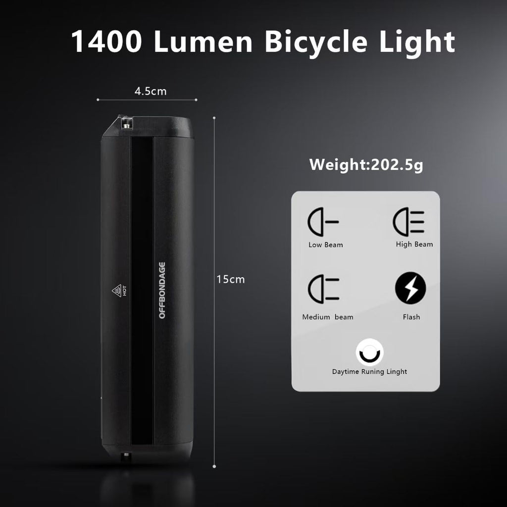 Bike Light Bar for Ebike, Super Bright Front Light Rechargeable Battery, IPX5 Waterproof, 5 Modes Bicycle Headlight for Mountain Bike, Night Riding, Cycling