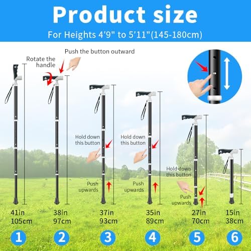 Adjustable Foldable Walking Cane, Hiking Sticks Canes Walking Sticks for Seniors,Telescopic Walking Canes with Anti-Slip Grip, Lightweight Trekking Cane for Hiking, Climbing.