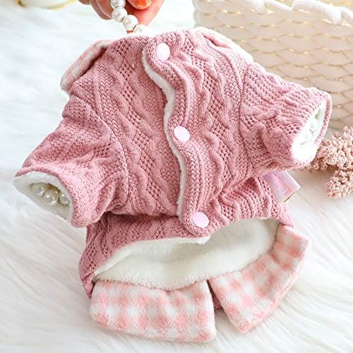 Dog Princess Sweater for Small Dogs Thick Shirt Plaid Clothes Costume Pet Girl Cute Coat Outfits Fall Costumes Winter Dog Sweaters (XS,Blue)