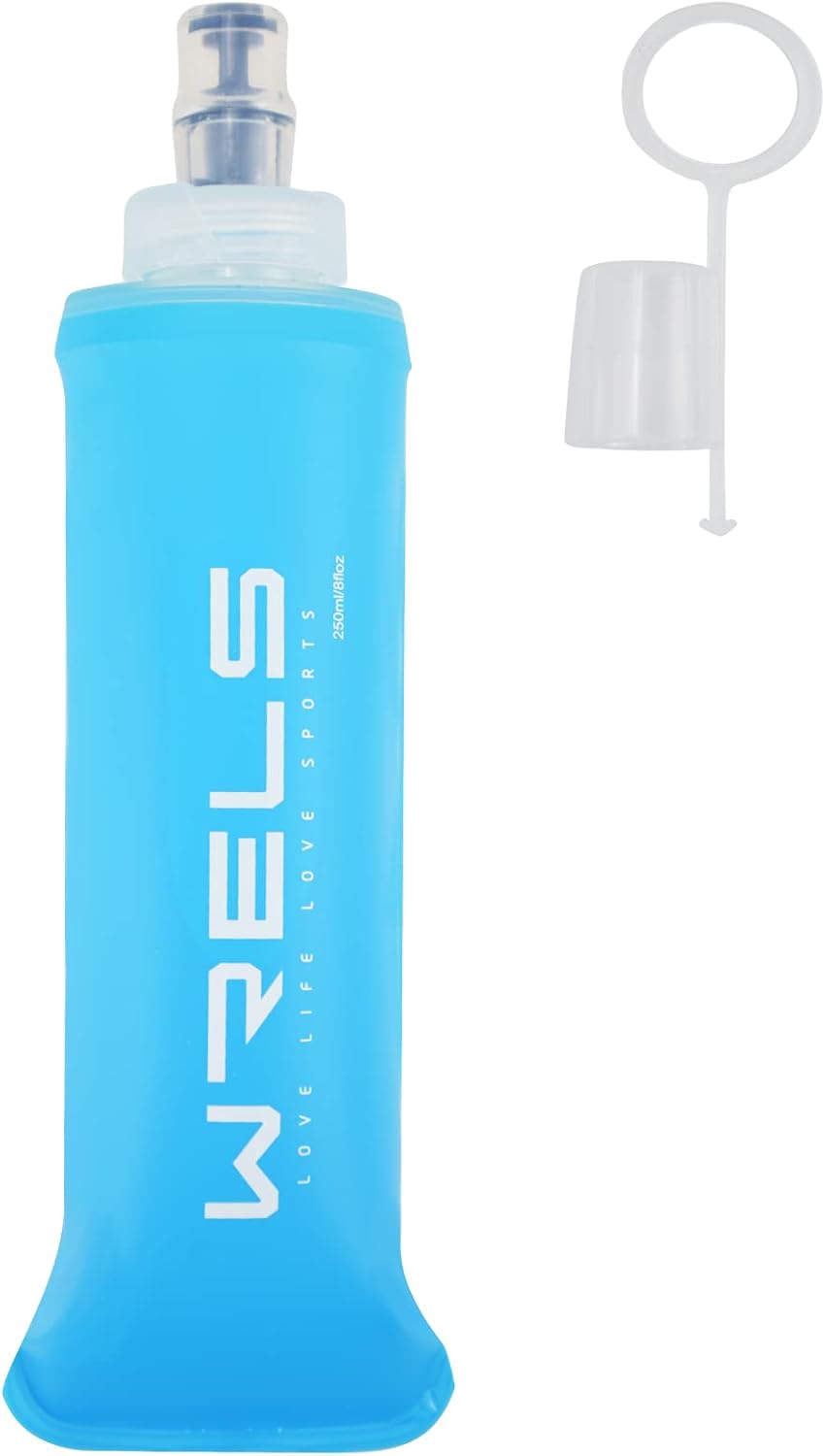 WRELS Soft Running Water Flask Soft Flasks Collapsible Soft Water Bottles Small BPA-Free for Sports Hiking Hydration Pack 5oz/8oz/17oz(SKY BLUE,17oz*2)