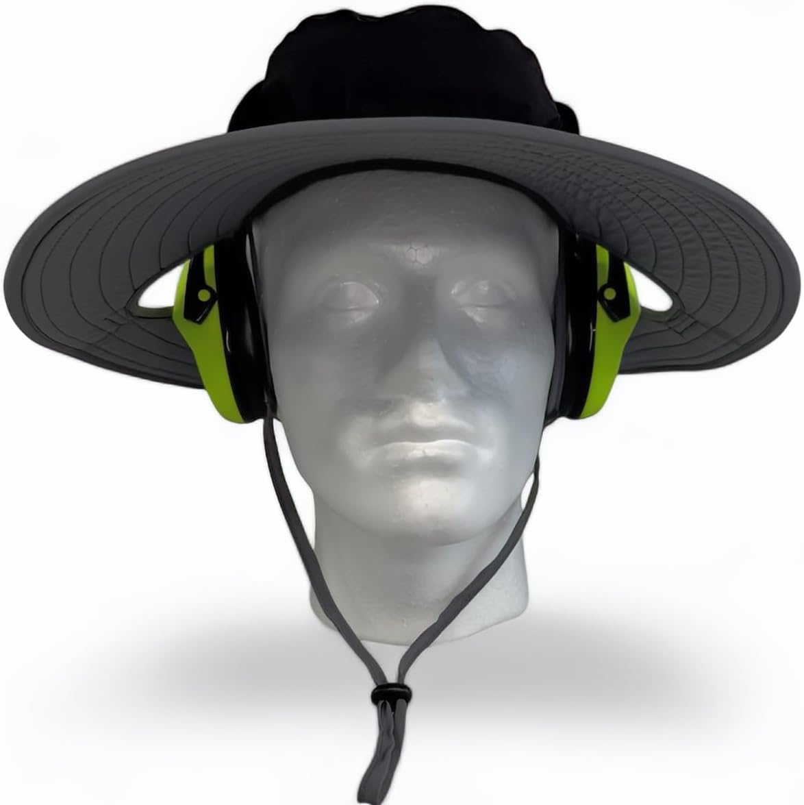 SPF 50+ Bucket Hat Compatible with Ear Protection Headphones – Sun Protection Hat for Lawn Mowing, Construction, Yard Work