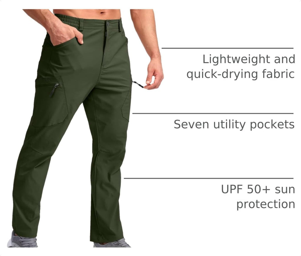 Pudolla Men's Lightweight Hiking Pants with 7 Pockets Quick Dry Water Resistant Fishing Travel Pants