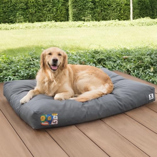 Sytopia 42-Inch Waterproof Outdoor Dog Bed for Large Dogs, Heavy Duty Orthopedic Egg Crate Foam Pet Bed with Durable Fabric and Removable Washable Cover for Patio, Camping and Travel, Grey