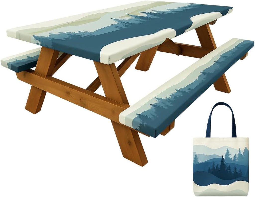 6ft Polyester Picnic Table Cover with Bench Covers Tablecloth Mountain View