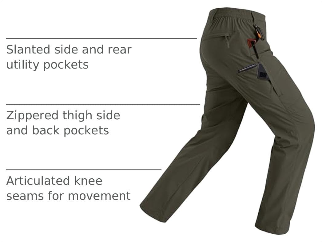Rapoo Mens Hiking Pants Lightweight Water Resistant Breathable Nylon Cargo Pants with 6 Pockets