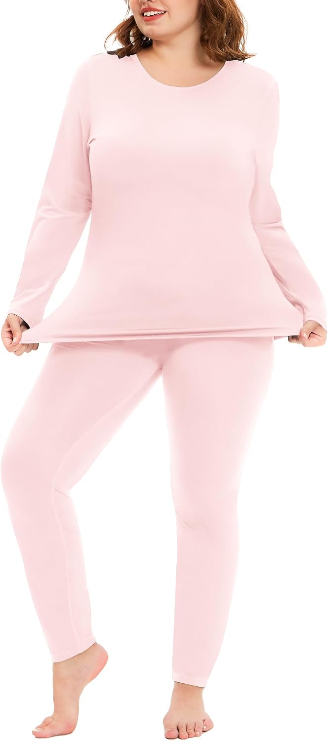 COOTRY Plus Size Thermal Underwear for Women Long Johns Top and Bottom Sets
