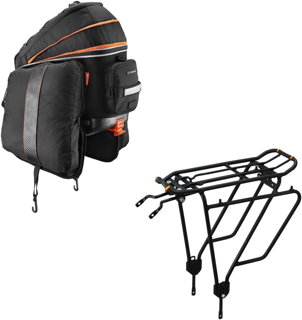 Ibera PakRak Touring Bicycle Seatpost/Disc/Non/Disc Rack and Quick Release Bag (Non-Disc Brake Rack + Trunk Bag with Expandable Panniers)