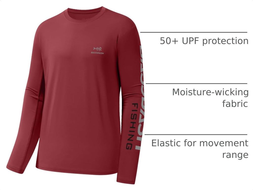 BASSDASH Fishing T Shirts for Men UV Sun Protection UPF 50+ Long Sleeve Tee T-Shirt