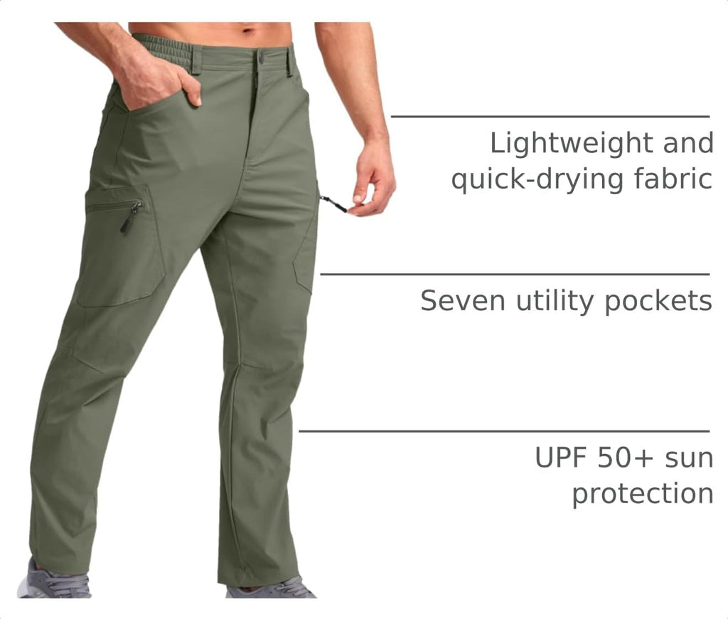 Pudolla Men's Lightweight Hiking Pants with 7 Pockets Quick Dry Water Resistant Fishing Travel Pants