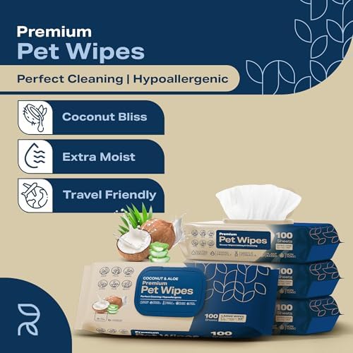 REFRESHIFY Dog Wipes for Paws and Butt - Coconut Scented (Pack of 400) - Pet Wipes for Dogs and Cats - Deodorizing Non Toxic Dog Wipes, +12 Additional Travel Wipes
