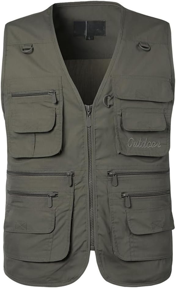 PASOK Men's Work Fishing Vests Lightweight Safari Travel Hunting Waistcoat With Multi-Pockets
