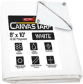 8' x 10' White Canvas Tarp 12oz - Water Resistant & Breathable - Heavy Duty Tarps - Multipurpose Tarpaulin Cover for Camping Tent