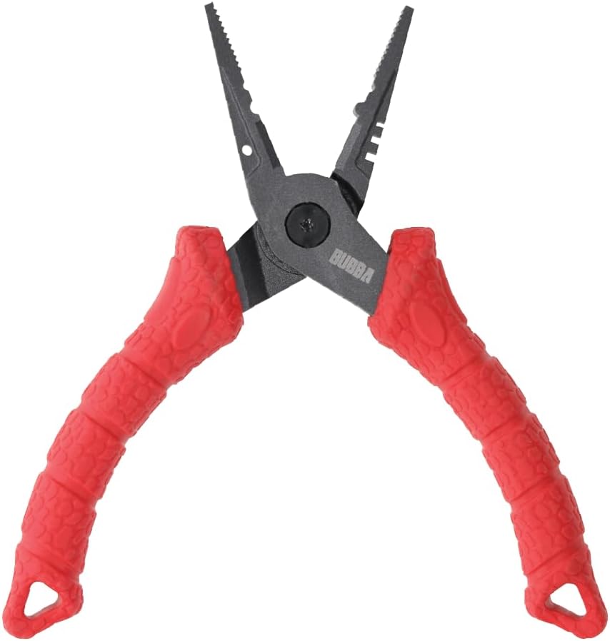 Bubba 7.5" Forged Fishing Pliers with Crimping Cutouts, Lure Tuning Slots, Hook Pulling Holes, and Corrosion-Resistant Coated Steel, For Fishing