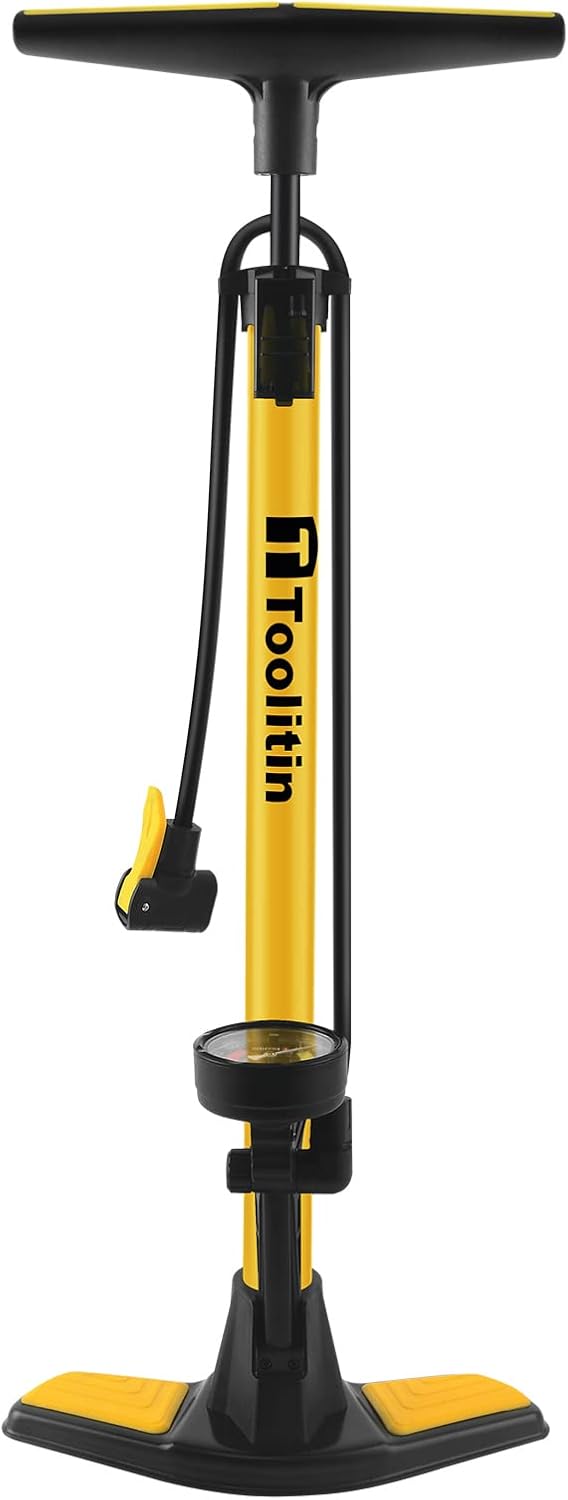 TOOLITIN Floor Bike Pump with Gauge,High Pressure,Bicycle Pump Compatible with Presta and Schrader Valve,Bike Tire Pump for Road Bike,MTB,Hybrid,Balls
