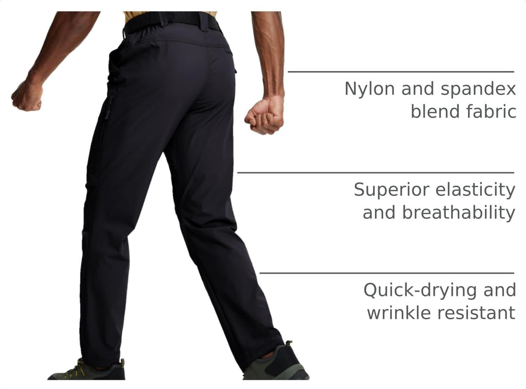 Mens Hiking Pants Lightweight Cargo Work Tactical Nylon Stretch Waterproof Quick Dry Fishing Travel Outdoor 6 Pockets