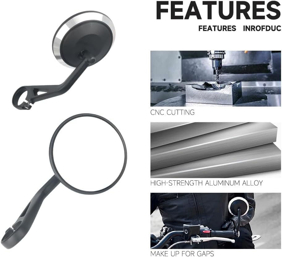 Motorcycle Handlebar Bar End Mirrors, CNC Aluminum 360 Degrees Adjustment Rearview Mirror Fit for Triumph Rocket 3/Street Triple 765RS/Bobber T120/Daytona 660 (Round Bar End Mirror)