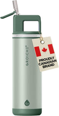 GROSCHE Alpine Shimmer Water Bottle with Straw Lid, Eucalyptus Green, 20 oz