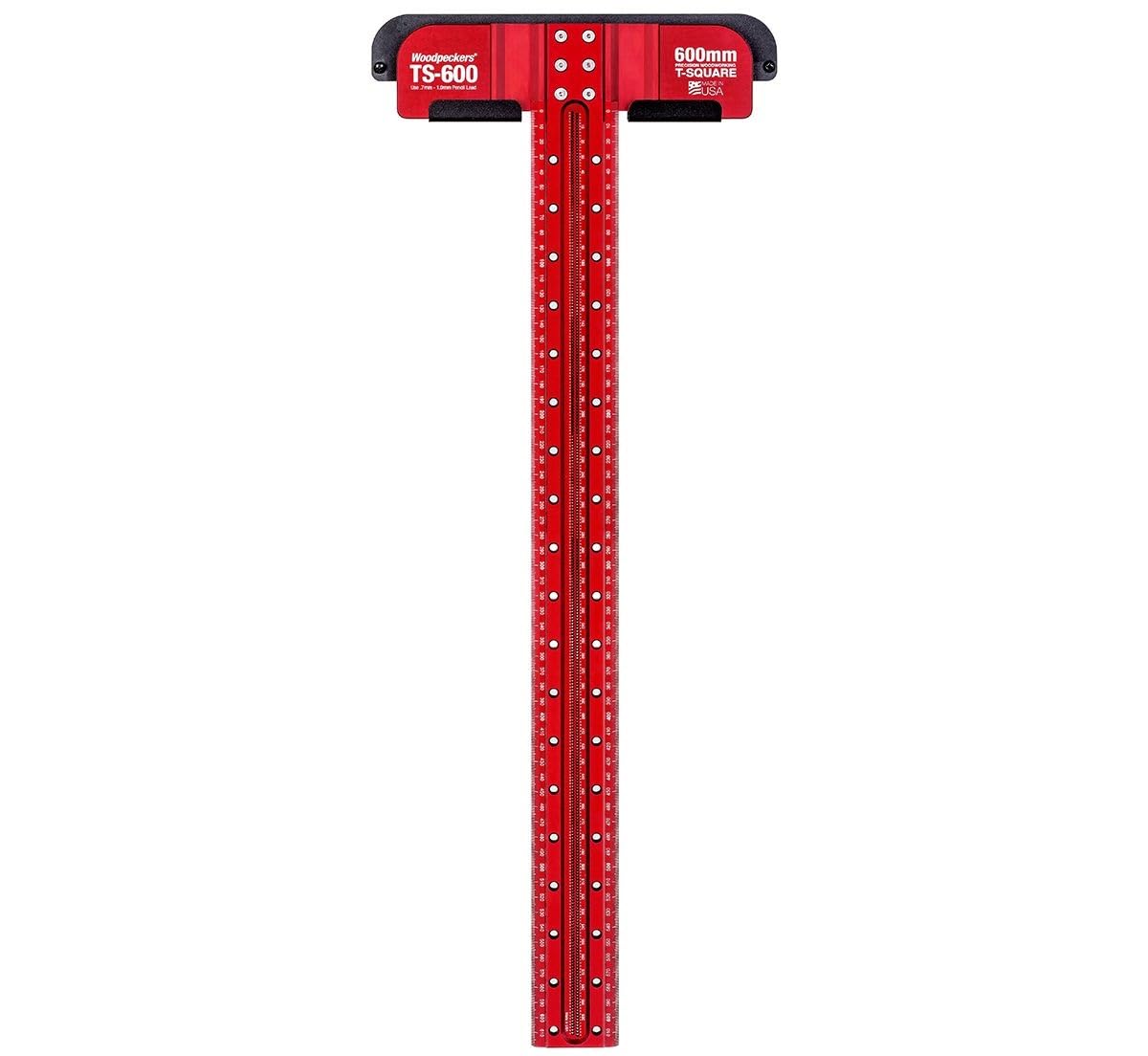 Woodpeckers T Square, 600 MM, Precision Woodworking T-Square Ruler, Built-in Edge Support, Scribing & Shelf Pin Guides, Rack-It Mount, Made in USA