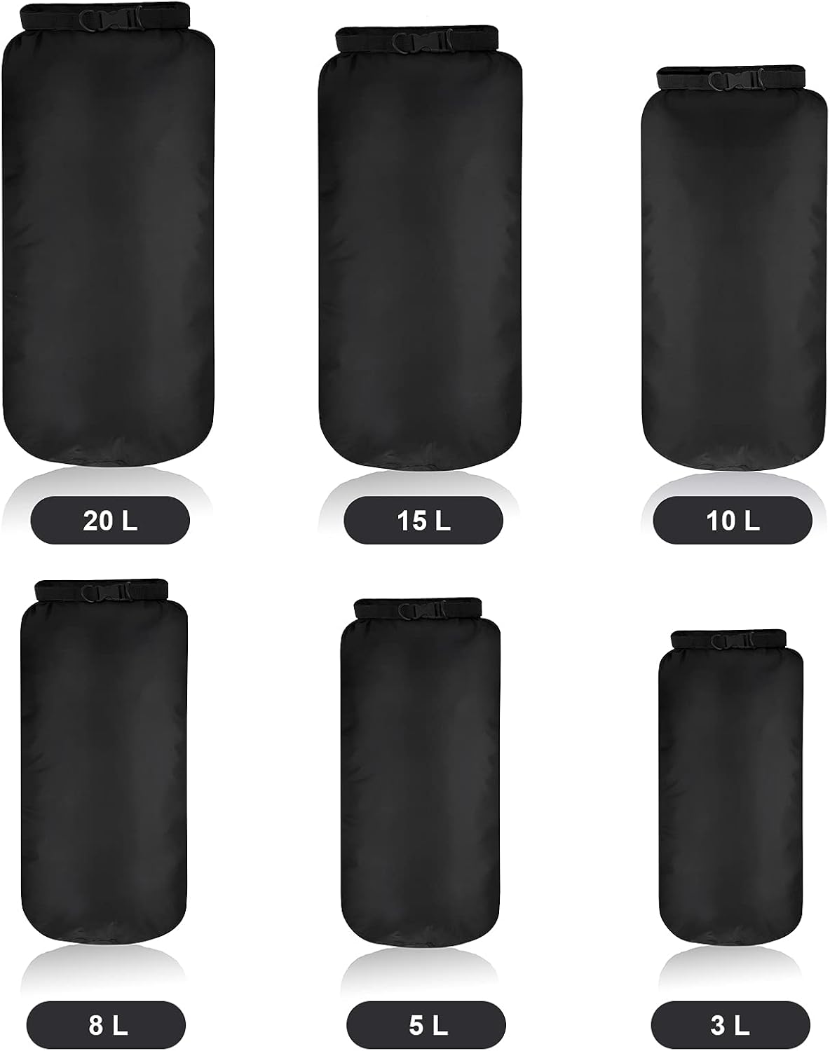 Shappy 6 Pcs Waterproof Dry Bag Set Ultralight Stuff Sack 20/15/10/8/5/3L Backpacking Bag with Long Adjustable Strap Outdoor Keep Gear Dry Sack for Camping Kayaking Boating Hiking Travel