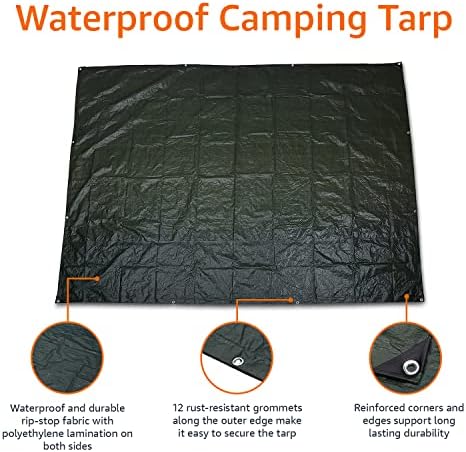 Amazon Basics Waterproof Multipurpose Camping Tarp, Tear Resistant with Reinforced Edges, Protective Cover, 7.5 Feet x 9.5 Feet, Dark Green
