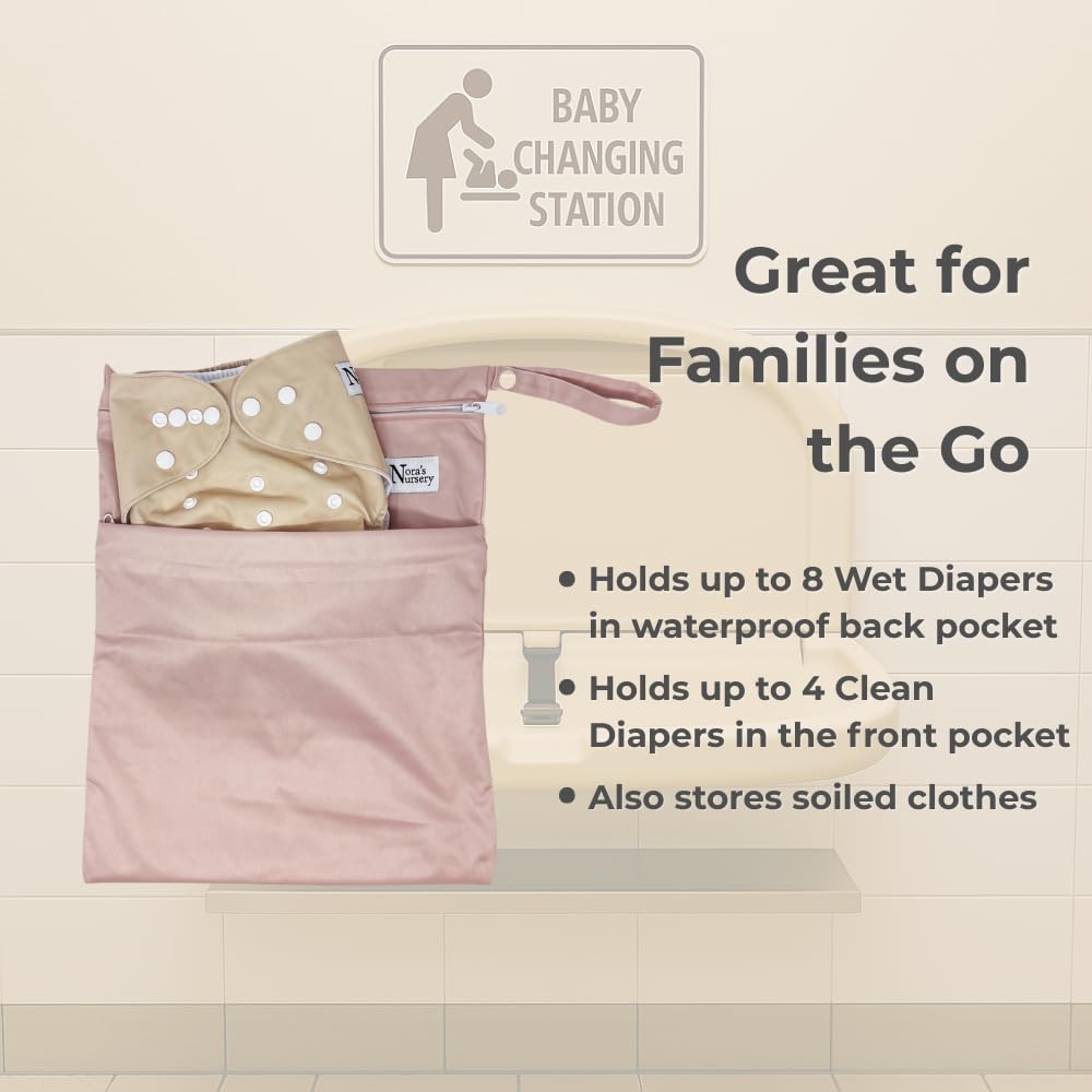 Nora's Nursery Wet Dry Bags with Two Zippered Pockets | 11 x 15 | 2 Pack