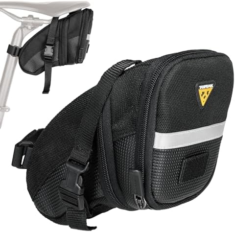 Topeak Aero Wedge Pack (Strap Mount, Medium) – Aerodynamic Seat Bag for Bikes, 1200D Polyester Construction, Quick-Release Buckle Mount, Expandable Storage, 3M Reflective Strip & Safety Light Clip
