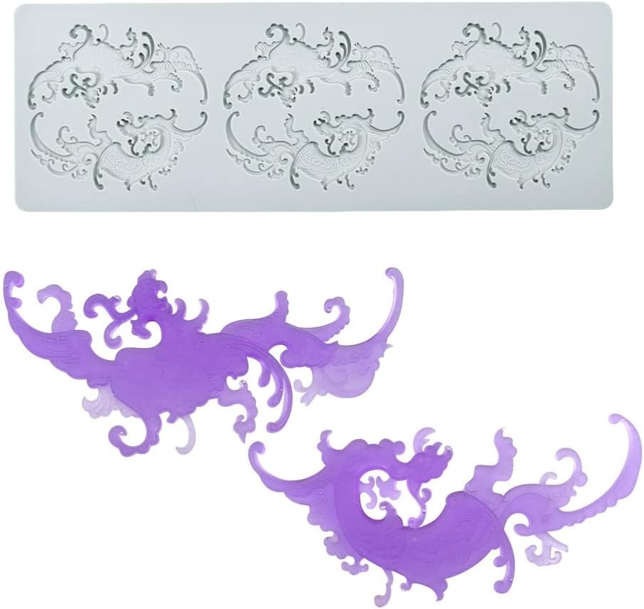 Hollow Leaf Silicone Molds Lover Heart Chocolate Molds Geometry 3D Silicone Mould Chocolate Candy Leaf Mold Sugar Craft Cake Decoration Cupcake Top (J_Dragon_14.4 * 5 * 0.12inch)