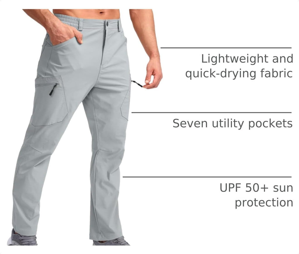 Pudolla Men's Lightweight Hiking Pants with 7 Pockets Quick Dry Water Resistant Fishing Travel Pants