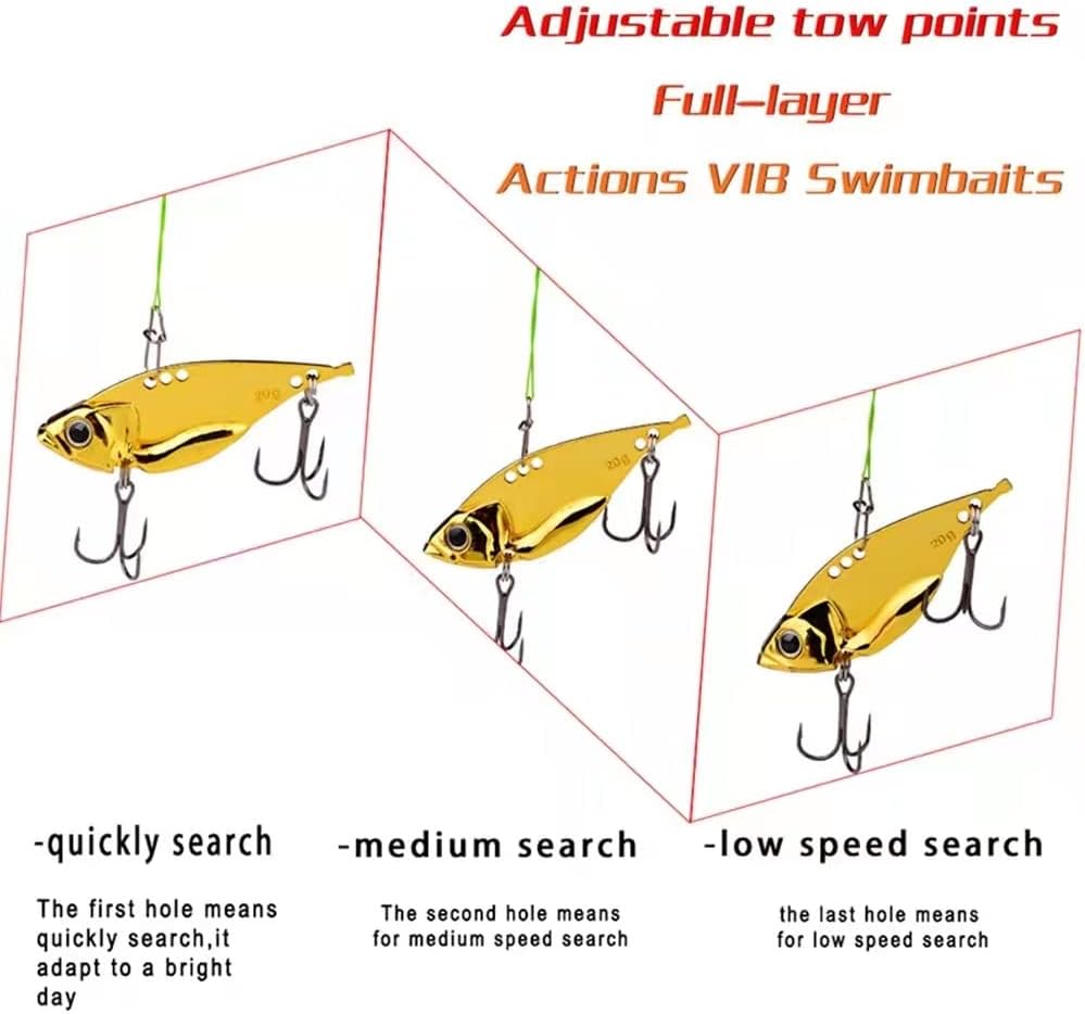 5 Pack Metal Blade Baits for Bass Fishing Lures Hard Metal VIB Fishing Spoons Crankbaits Swimbaits for Trout Walleye Crappie Saltwater Blade Bait Fishing