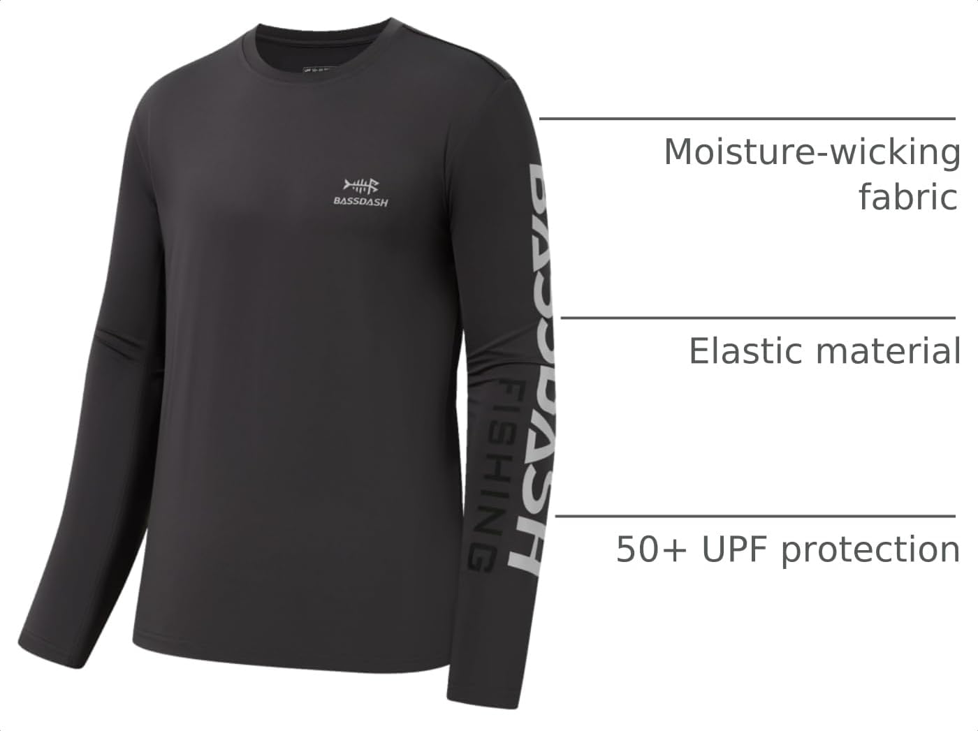 BASSDASH Fishing T Shirts for Men UV Sun Protection UPF 50+ Long Sleeve Tee T-Shirt