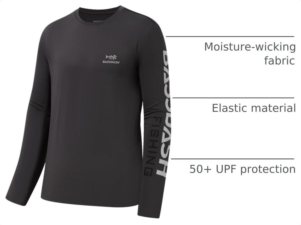 BASSDASH Fishing T Shirts for Men UV Sun Protection UPF 50+ Long Sleeve Tee T-Shirt